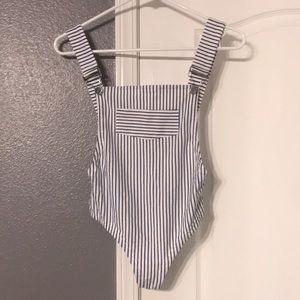 Blue and white striped overall body suit!